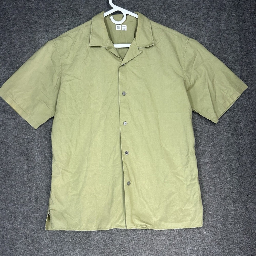 Uniqlo Shirt Mens L Green Camp Loop Collar Button Up christophe lemaire